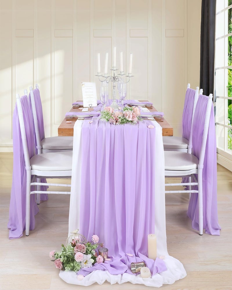 QueenDream 5 Pieces 10Ft Wedding Table Runner Light Purple Chiffon Table Runners Sheer Wedding Arch Overlay Fabric for Birthday Bridal Party Decorations - Image 3
